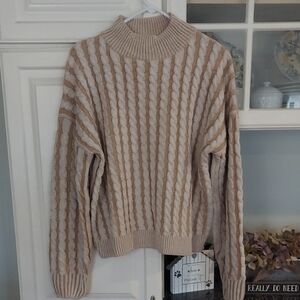 Cupshe Beige Cable Knit Mockneck Sweater Size M